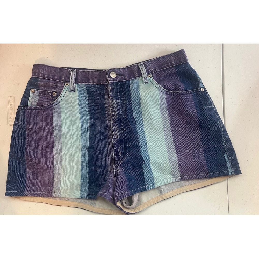 Vintage Sasson Blue Purple Striped Shorts Y2K Size Medium 30" Waist